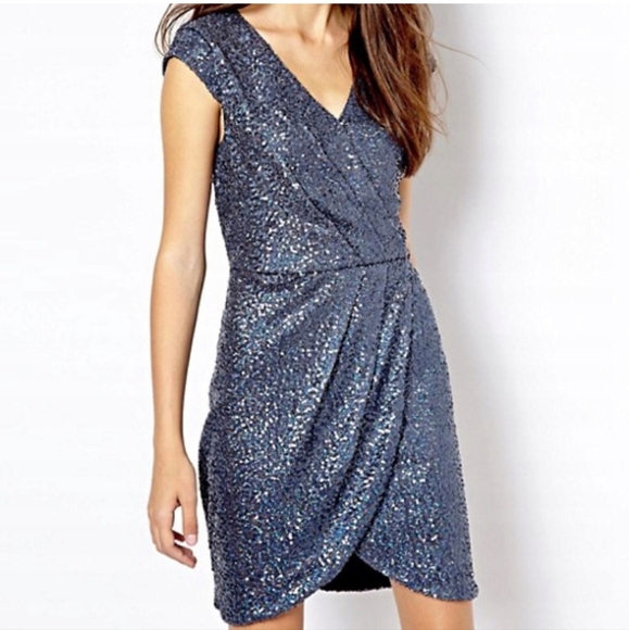 ASOS stunning midnight navy oasis sequin dress size S - Picture 6 of 12